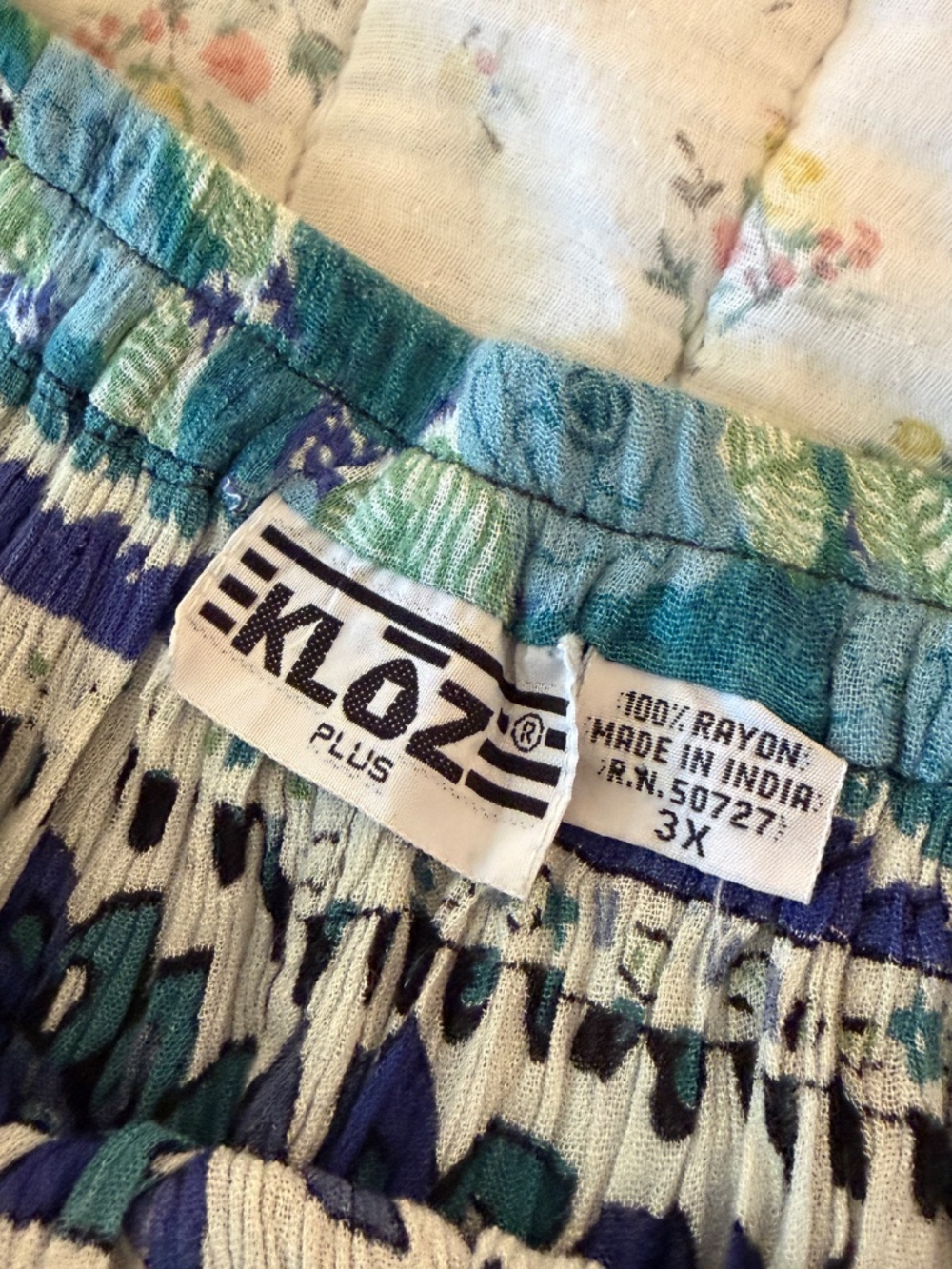 Vintage Kloz Plus Women's 3X 100% Rayon Maxi Skirt Teal Blue Green Multicolor - Picture 2 of 5